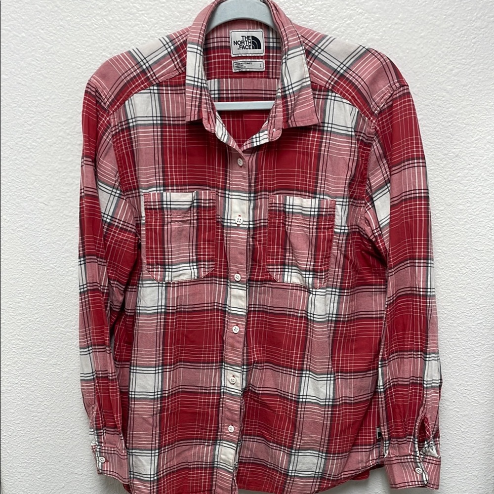 The North Face Women's Large Red and White Plaid Button Up Shirt